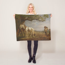 農家が畑で休む フリースブランケット