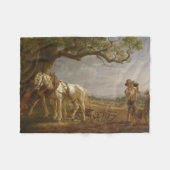 農家が畑で休む フリースブランケット (正面(横))