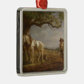 農家が畑で休む メタルオーナメント (右)