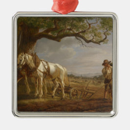 農家が畑で休む メタルオーナメント