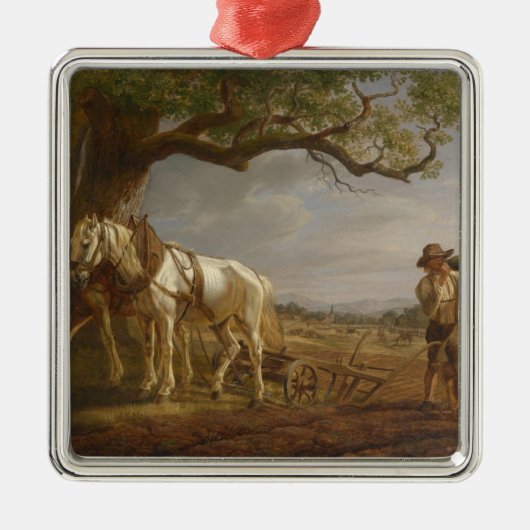 農家が畑で休む メタルオーナメント (正面)