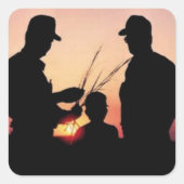 農家と夕日 スクエアシール (正面)