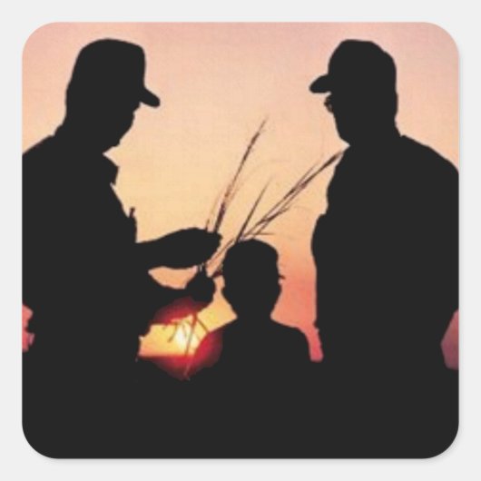 農家と夕日 スクエアシール (正面)