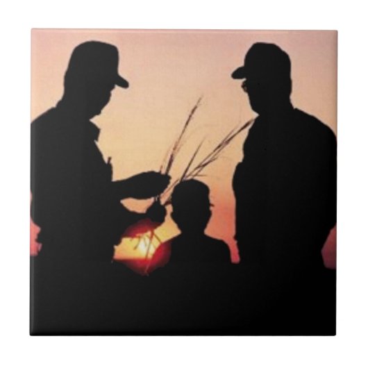 農家と夕日 タイル (正面)