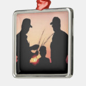 農家と夕日 メタルオーナメント (左)