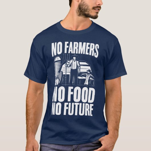 農家なし食料なし未来なし ファームトラクター 農家 A Tシャツ (正面)