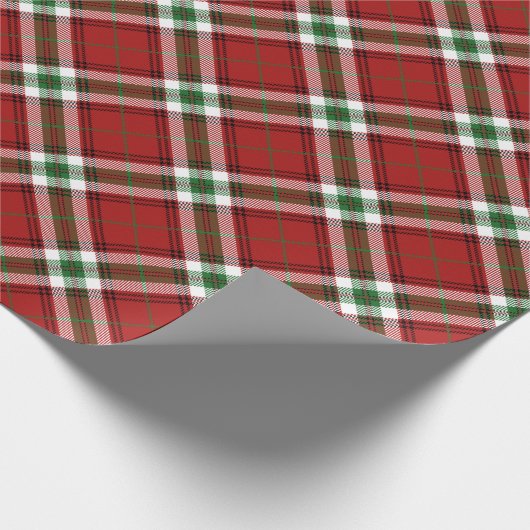 農家のクリスマスのタータンチェック格子縞の赤い緑の白 ラッピングペーパー (角)
