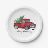 農家のクリスマスの水彩画の赤のトラック ペーパープレート (正面)