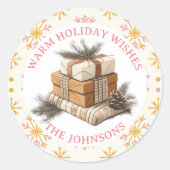 農家のクリスマスプレゼントパーソナライズされた積み ラウンドシール (正面)