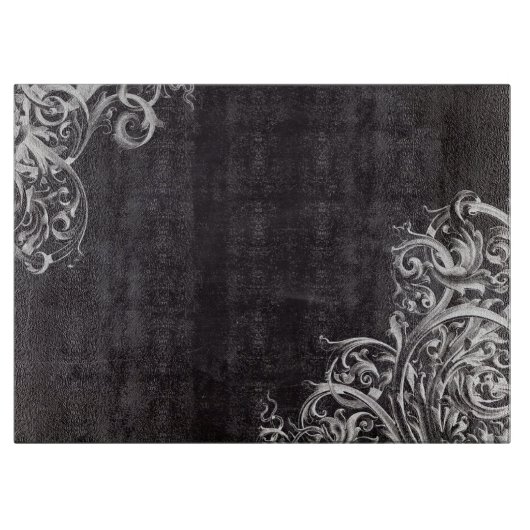 農家のシックで華やかな渦巻き旋回チョークボードモノグラム カッティングボード (正面)