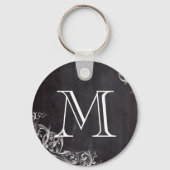 農家のシックで華やかな渦巻き旋回チョークボードモノグラム キーホルダー (正面)
