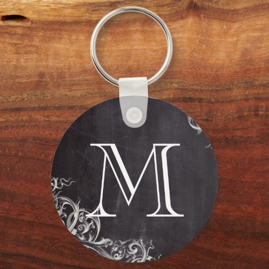 農家のシックで華やかな渦巻き旋回チョークボードモノグラム キーホルダー (正面)