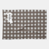 農家のブラウンの格子縞牛|モノグラム キッチンタオル (横)