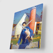 農家のポートレートNCワイエス1943アメリカーナアート スクエア壁時計 (傾斜)