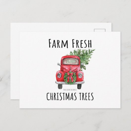 農家のモダンなヴィンテージのクリスマスの赤いトラックカード 案内ポストカード (正面/裏面)
