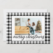 農家のモダン白黒プレイドクリスマスフォト シーズンカード (正面)
