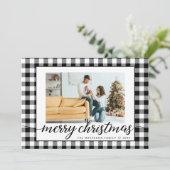 農家のモダン白黒プレイドクリスマスフォト シーズンカード (スタンド正面)