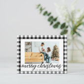 農家のモダン白黒プレイドクリスマスフォト シーズンポストカード (スタンド正面)