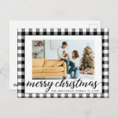 農家のモダン白黒プレイドクリスマスフォト シーズンポストカード (正面/裏面)