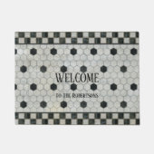 農家のヴィンテージの大理石の六角形のチェッカーボードの芸術 ドアマット (正面)