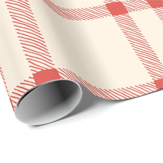 農家のヴィンテージオフ白い赤い格子模様クリスマス ラッピングペーパー (ロールコーナー)