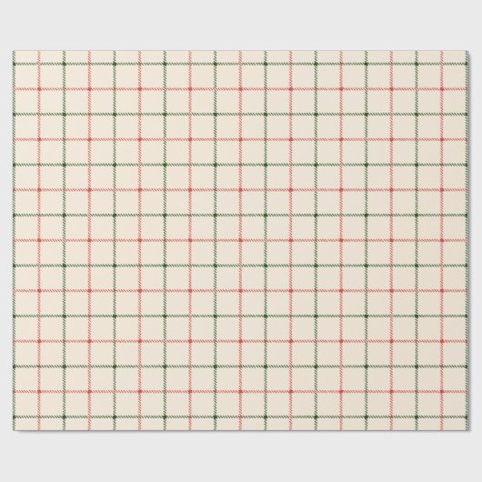 農家のヴィンテージクリーム赤い緑の格子模様クリスマス ラッピングペーパー (フラット)