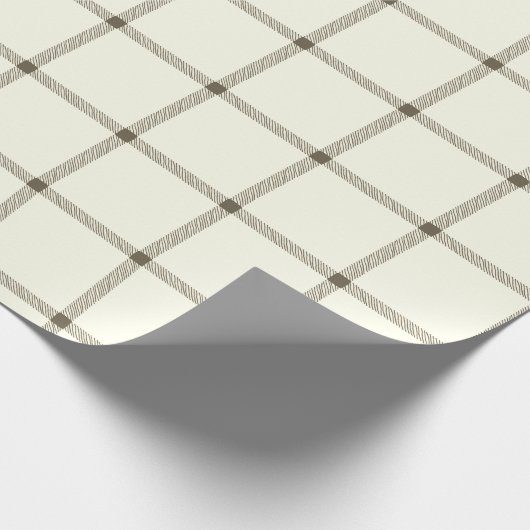 農家のヴィンテージ手描き格子柄の白いセピア ラッピングペーパー (角)