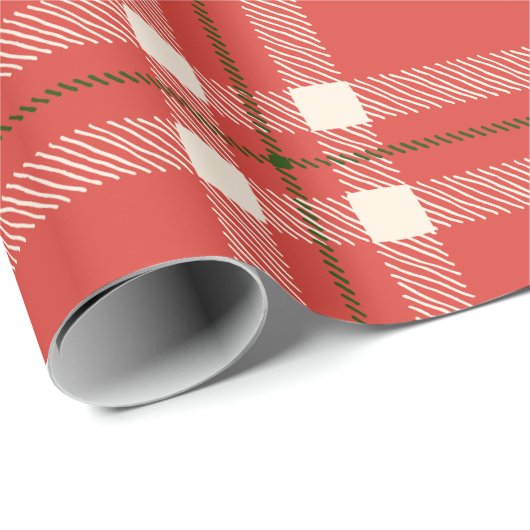 農家のヴィンテージ赤い緑のクリームプレイドクリスマス ラッピングペーパー (ロールコーナー)