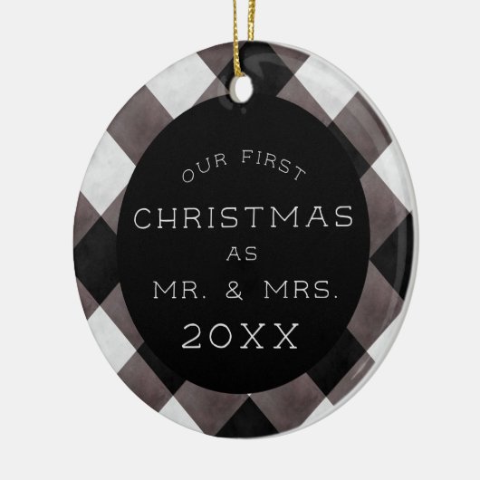 農家の初めてのクリスマスミスター&ミセス・ニューリフ写真 セラミックオーナメント (左)