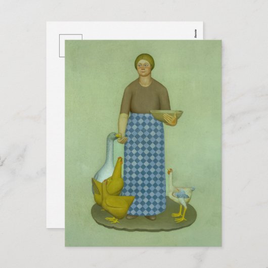 農家の妻とニワトリbyグラントウッド シーズンポストカード (正面/裏面)