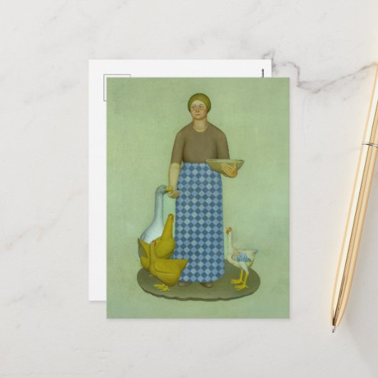 農家の妻とニワトリbyグラントウッド シーズンポストカード (正面/裏面インサイチュ)