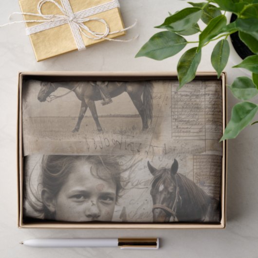 農家の娘と馬のデコパージュ 薄葉紙 (ギフト)