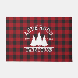 農家の家族名レッドバッファロープレイドラージ ドアマット