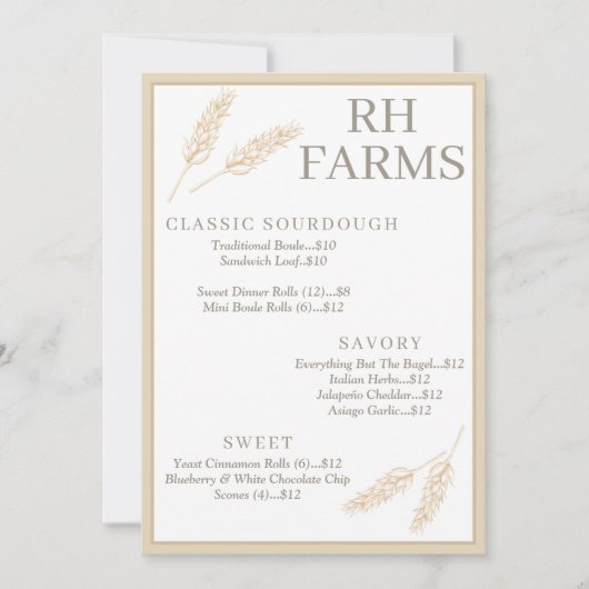農家の小麦の茎のベーカリー価格パーソナライズされた 招待状 (正面)