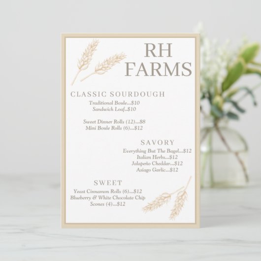 農家の小麦の茎のベーカリー価格パーソナライズされた 招待状 (スタンド正面)