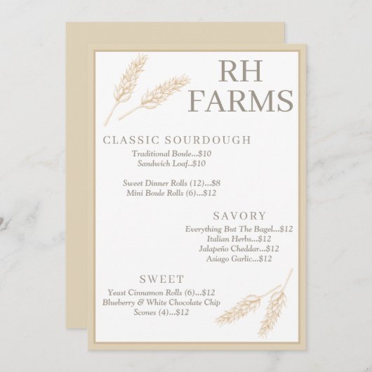 農家の小麦の茎のベーカリー価格パーソナライズされた 招待状 (正面/裏面)