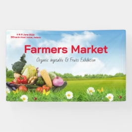 農家の市場で水彩画の新鮮な小さな農産物 横断幕