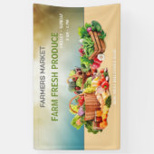 農家の市場で水彩画の新鮮な小さな農産物 横断幕 (縦)