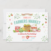 農家の市場で育てられた野菜や果物 レッドガールパーティー 招待状 (正面)