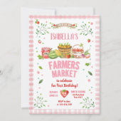 農家の市場で育てられた野菜や果物 女の子の誕生日 招待状 (正面)