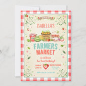 農家の市場で育てられた野菜や果物 赤い少女パーティー 招待状 (正面)