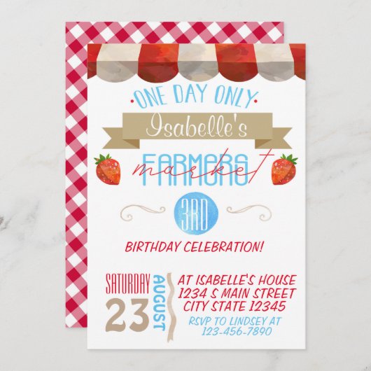 農家の市場の誕生日 招待状 (正面/裏面)