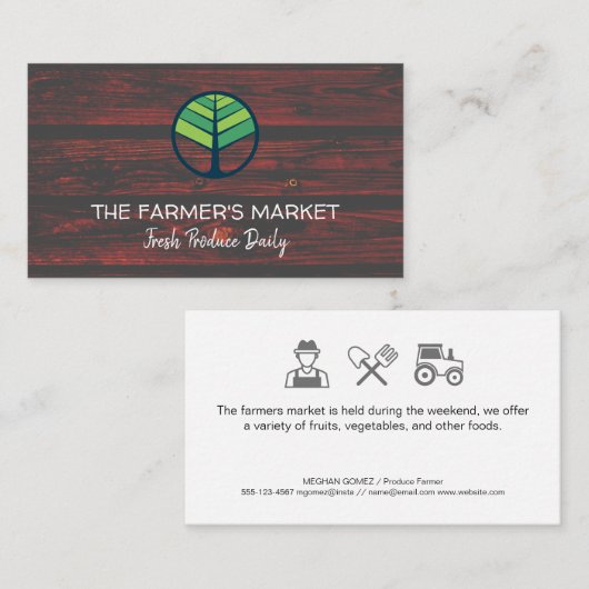 農家の市場生産 | ウッド 名刺 (正面/裏面)