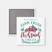 農家の新鮮な古い赤いトラックのクリスマスツリー配信 マグネット (正面/裏面)