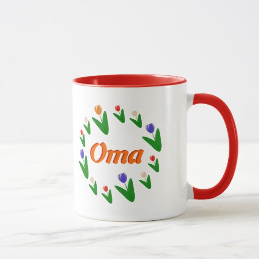 農家の明るいオランダチューリップ模様Oma マグカップ (右)