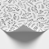 農家の暗い灰色の白い素朴な葉のパターン ラッピングペーパー (角)