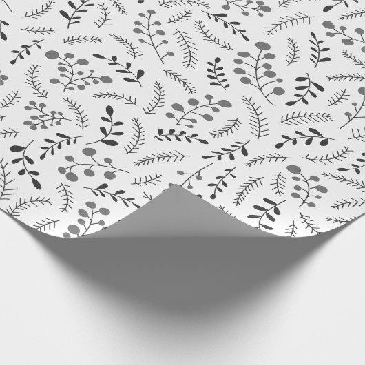農家の暗い灰色の白い素朴な葉のパターン ラッピングペーパー (角)