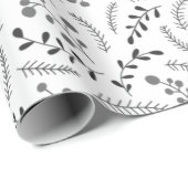 農家の暗い灰色の白い素朴な葉のパターン ラッピングペーパー (ロールコーナー)