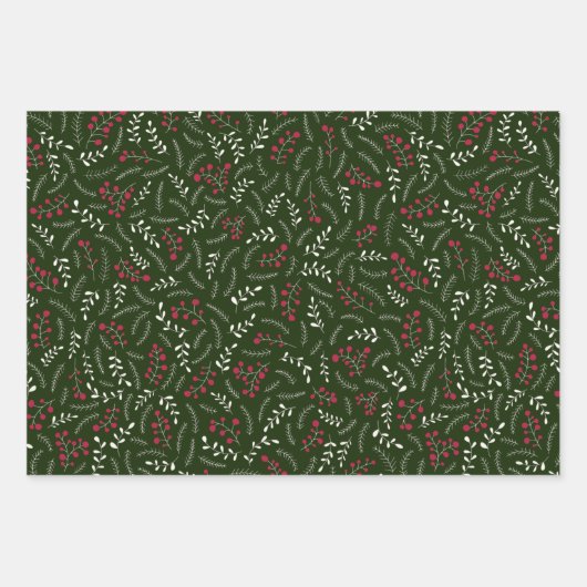 農家の暗緑色の赤い素朴な葉のパターン ラッピングペーパーシート (正面3)