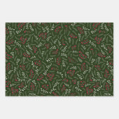 農家の暗緑色の赤い素朴な葉のパターン ラッピングペーパーシート (正面)